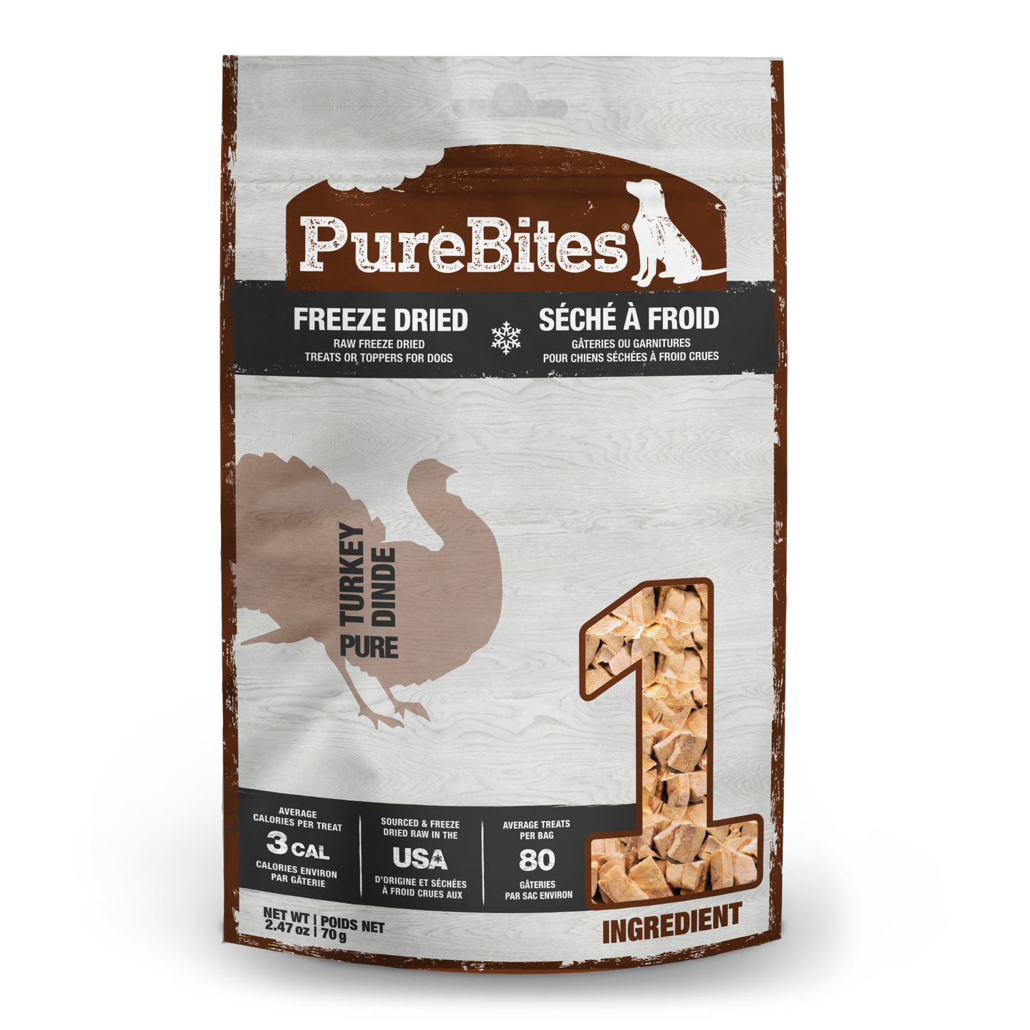 PureBites Freeze Dried Dog Treats, Turkey 2.47oz