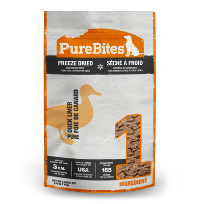 PureBites Freeze Dried Dog Treats, Duck Liver, 2.61oz