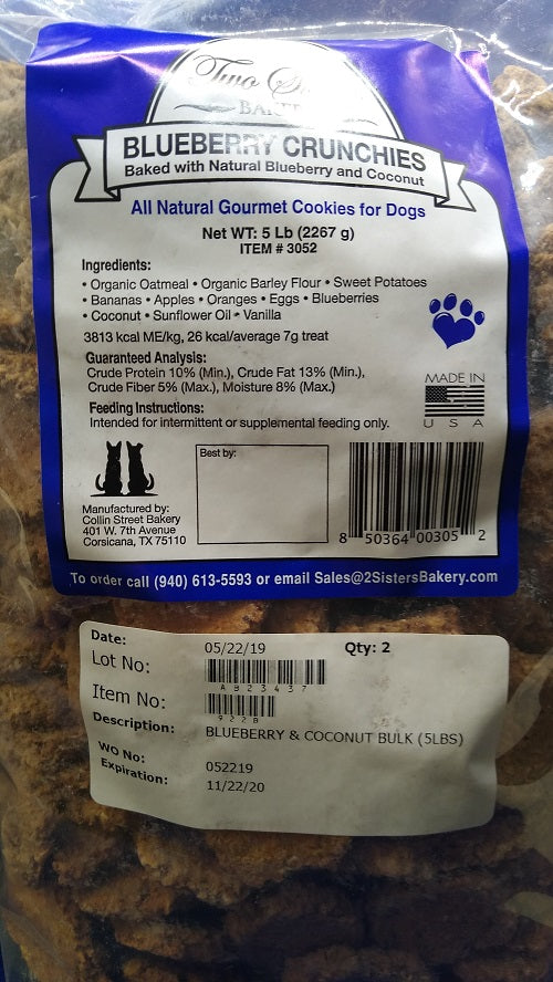 Two Sisters Bakery Natural & Healthy Crunchy Dog Biscuits 5lb bag